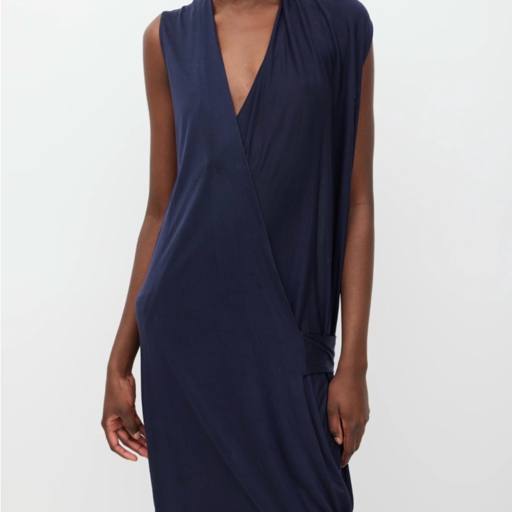 Acne Studios Natifa Tencel Asymmetrical Dress in Navy Blue